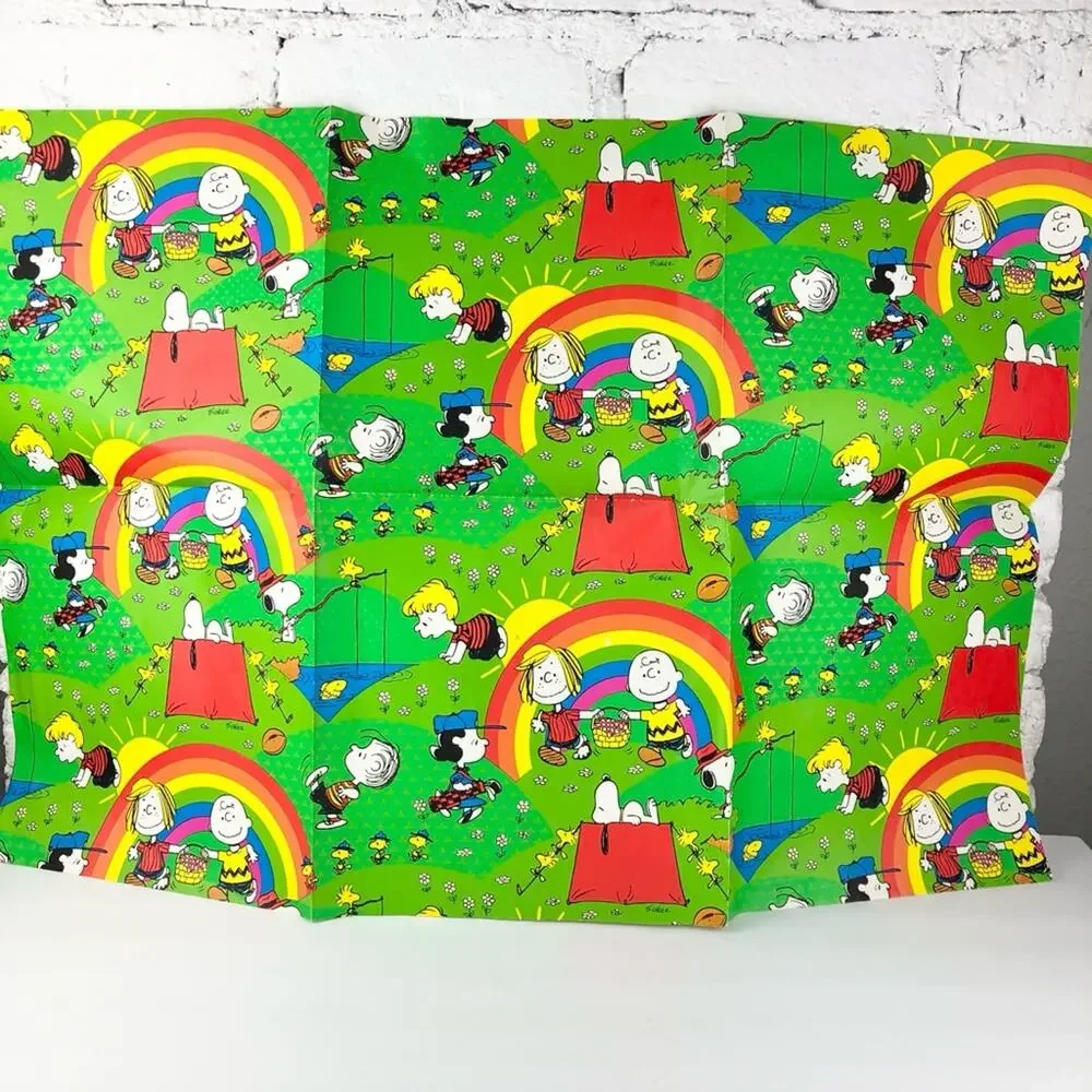 Vintage Charlie Brown and Friends Rainbow Flat Wrapping Paper